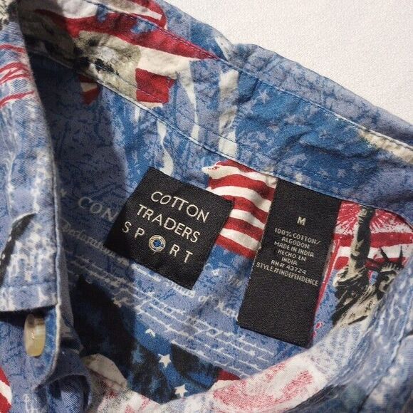 Cotton Trader Sports Men's Medium America Shirt Liberty Flag Rushmore Button Up - Picture 3 of 8